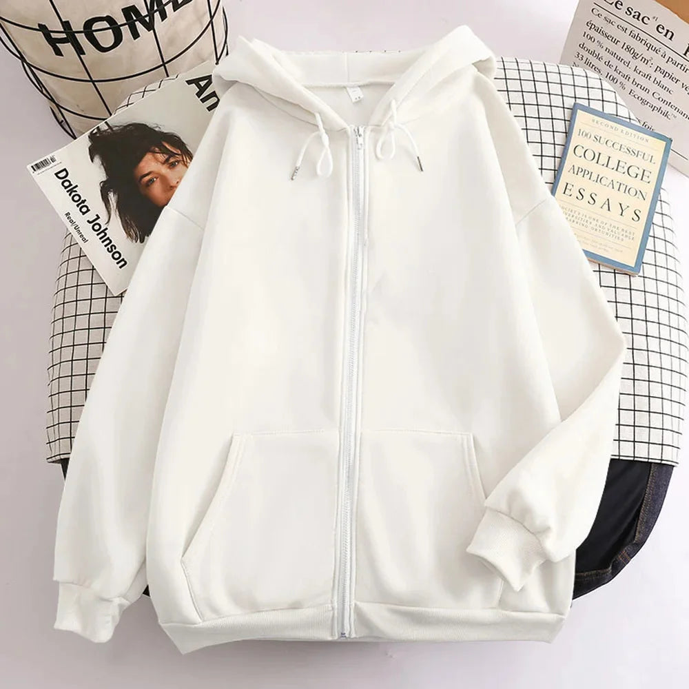 High Street Hoodie Men Solid Color Zip Up Long Sleeve Loose Jacket