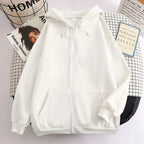 High Street Hoodie Men Solid Color Zip Up Long Sleeve Loose Jacket