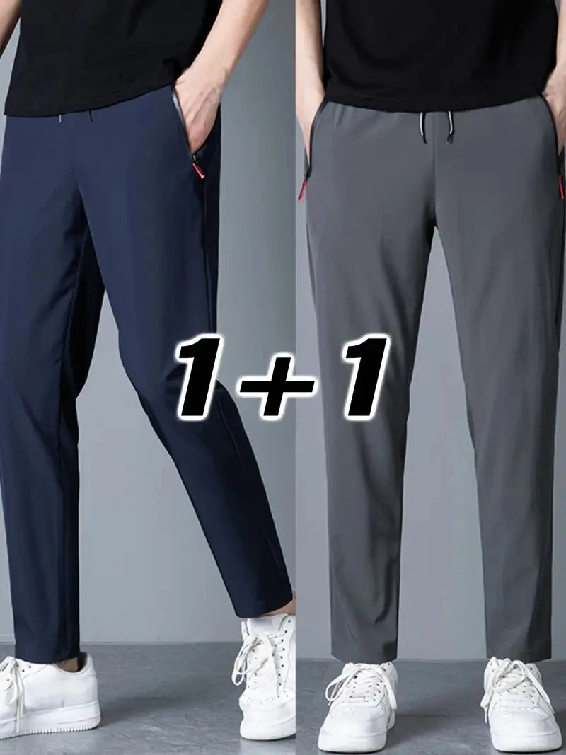 2 Pieces Men's Casual Pants Stretch Elastic Waist Jogger Korean