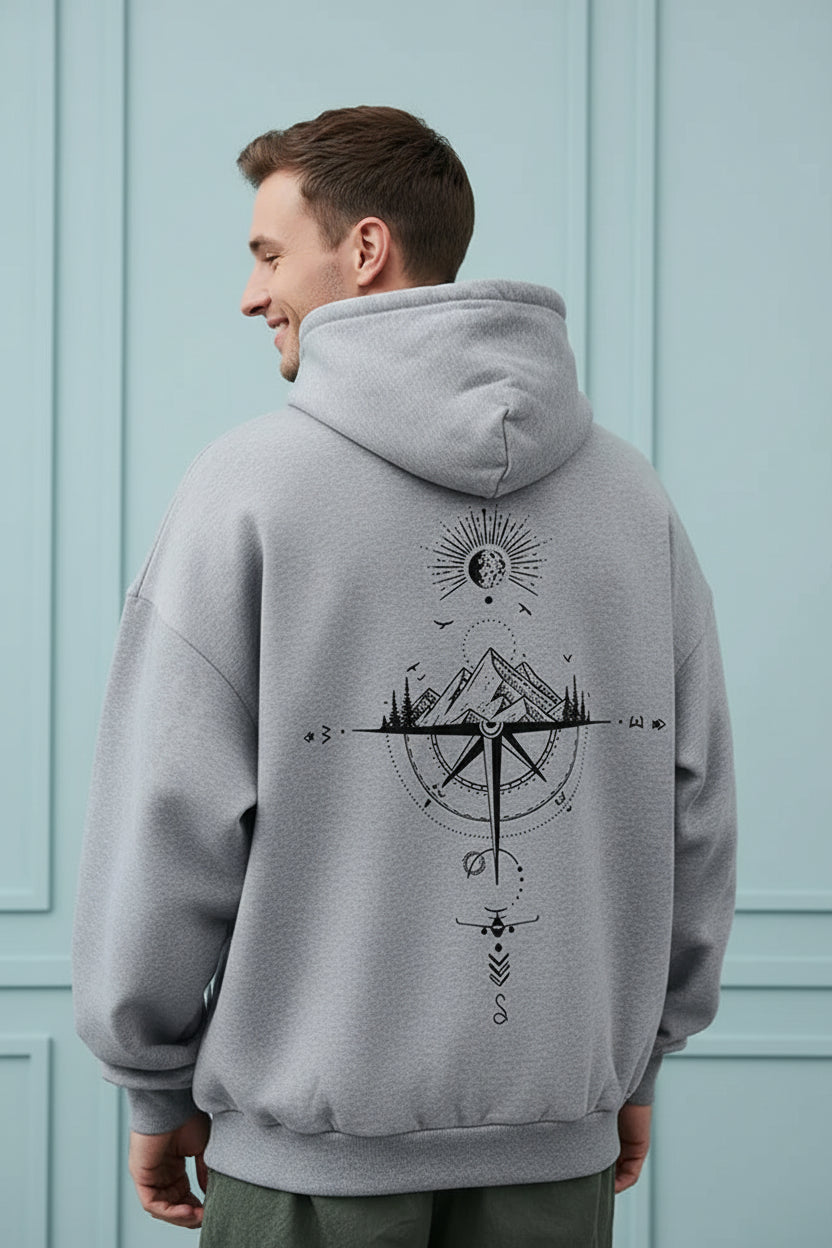 Men Vintage Compass Print Hoodie