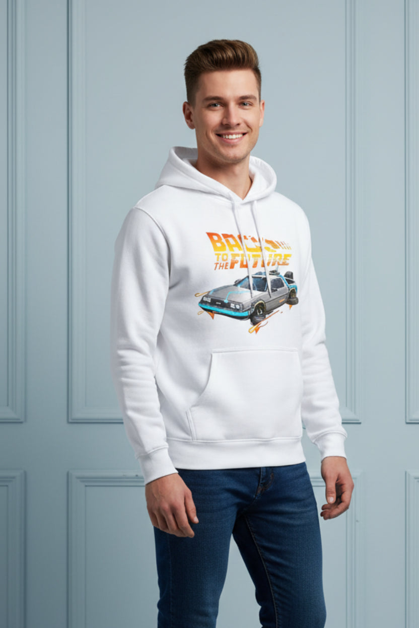 Retro DeLorean Car Print Hoodie for Men