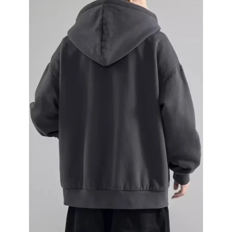 Male Clothes Black Solid Sweatshirt For Men Full Zip Up Hooded Hoodies