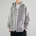 Male Clothes Black Solid Sweatshirt For Men Full Zip Up Hooded Hoodies
