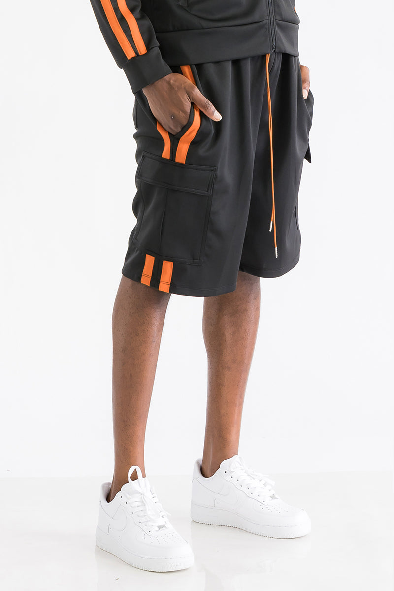TWO STRIPE CARGO POCKET TRACK SHORTS SP300