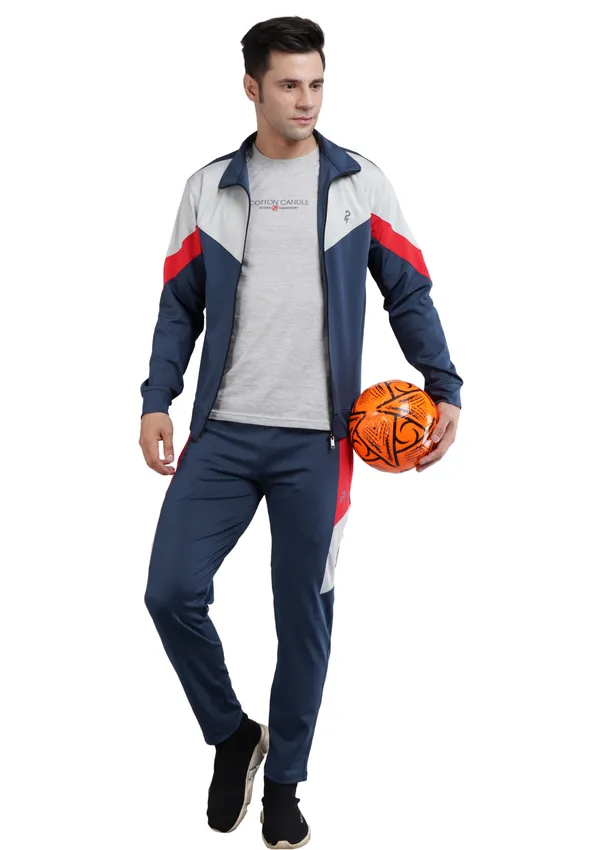 Black Polyester Track suit for Men (Color-BLU&L-GRY) (Size-XL)