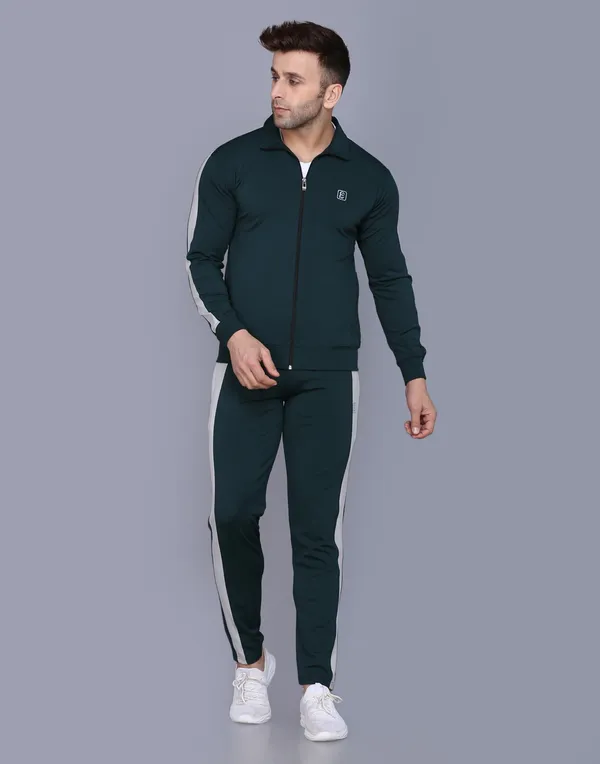 Dark Green Polyester Blend Track suit for Men (Size-XXL)
