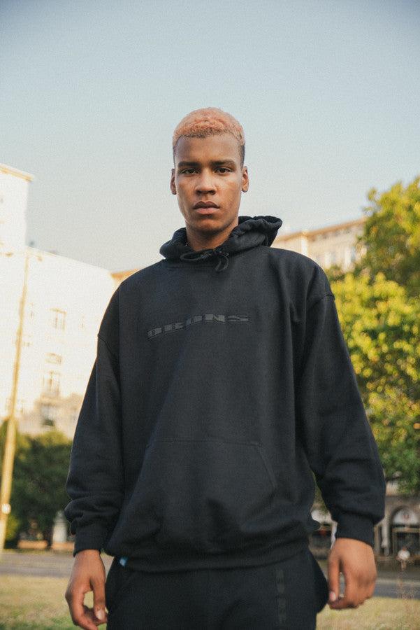 440gsm Hoodie in Black with Black Logo Embroidery