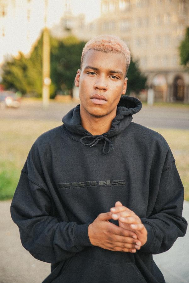 440gsm Hoodie in Black with Black Logo Embroidery