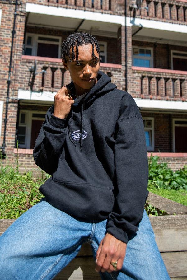440gsm Hoodie in Black With Oval Logo Embroidery