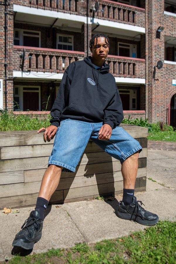 440gsm Hoodie in Black With Oval Logo Embroidery