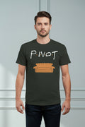 Black t-shirt with 'Pivot' and a couch graphic on a white background